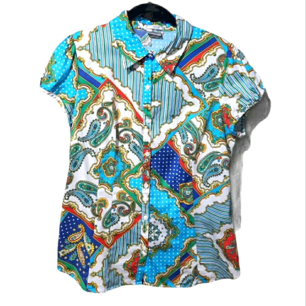 Van Heusen Size L Paisley Retro Multi Print Blouse